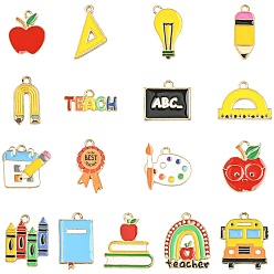 Mixed Shapes 34 шт. 17 стили подвески из цинкового сплава с эмалью ко Дню учителя, золотой свет, разнообразные, 9~25x10~21x1.5~2 мм, отверстие : 1.5~3 мм, 2 шт / стиль