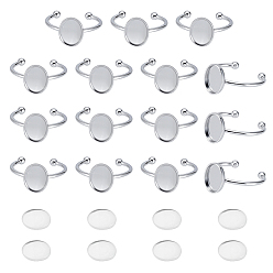 Нержавеющая Сталь Цвет Наборы для самостоятельного изготовления овальных колец-манжет, в том числе 304 кольцо из нержавеющей стали, Кабошоны из стекла, цвет нержавеющей стали, лоток : 8x10 мм, 1.5 мм, 15 шт