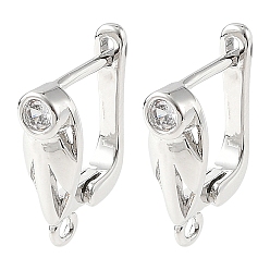 Platinum SHEGRACE Brass Micro Pave Cubic Zirconia Hoop Earring Findings, Leaf, with Loop, Cadmium Free & Lead Free & Nickel Free, Platinum, 18x13x6mm, Hole: 1.4mm, Pin: 1mm