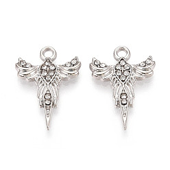 Платина Подвески из сплава и страза, чары феникса, без свинца и без кадмия, платина, 22x16x2 мм, отверстие : 1.8 мм