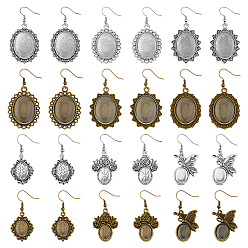 (52) Непрозрачная лаванда Наборы для изготовления сережек diy, в том числе латунные крючки для сережек, Сеттинги для кабошонов или кулона, сплав, тибетский стиль , прозрачные стеклянные овальные кабошоны, разноцветные, 18 мм