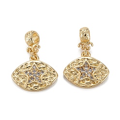 Golden Brass Micro Pave Clear Cubic Zirconia Charms, with Ring, Long-Lasting Plated, Lead Free & Cadmium Free, Eye with Star Pattern, Large Hole Bead, Golden, 10.5x12x2mm, Ring: 8x2.5x4mm, 2mm Inner Diameter