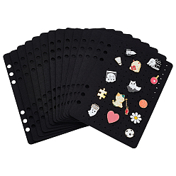 Черный 14 шт. фетровая ткань для хранения брошей-булавок, листы для книги-коллекции эмалевых значков, прямоугольные, чёрные, 210x150x2 мм, отверстия : 8.5 mm и 2.5 мм