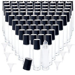 Clear 100Pcs Glass & Steel Bead Roller Ball Bottles, Column, with 10Pcs Plastic Funnel Hopper, Clear, 20x85mm, Capacity: 10ml(0.34fl. oz)