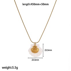 Shell Shape Летний пляж 304 подвески из нержавеющей стали и резных натуральных ракушек для женщин, золотые, белые, формы раковины, 17.72 дюйм (45 см)