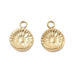 Настоящее золото 18K 304 прелести нержавеющей стали, плоский круглый шарм, ионное покрытие (ip), реальный 18 k позолоченный, 11x8.5x2 мм, отверстие : 1.6 мм