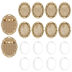 Античное Золото 10 Винтажная брошь из тибетского сплава с кабошоном и оправой, с железными штифтами, овальные, с 10 прозрачными стеклянными кабошонами, античное золото , Поднос овальный: 40x30 mm, 51x40x2 мм, штифты : 0.8 мм