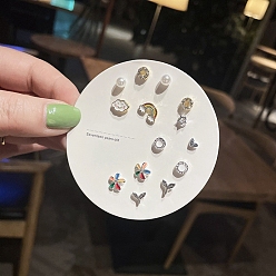 Платина 7 пары антикоррозийных изысканных комплектов сережек-гвоздиков из сплава для девушек и женщин, с пластиковыми бусинами, имитирующими жемчуг, и латунной булавкой, разнообразные, платина, Размер упаковки: 75x75 mm