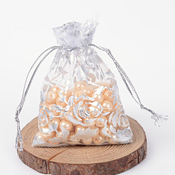 Белый Розы из органзы мешки печатается, подарочные пакеты, прямоугольные, белые, 9x7 см