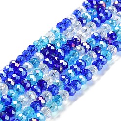Bleu Chapelets de perles en verre, facette, rondelle, bleu, 8x6mm, Trou: 1mm, Environ 65~68 pcs/chapelet, 15.7~16.1 pouce (40~41 cm)