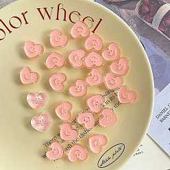 Pink Акриловые эмалевые бусины, сердце с улыбающимся лицом, розовые, 18.2x20.6x8 мм, отверстие : 3.5 мм