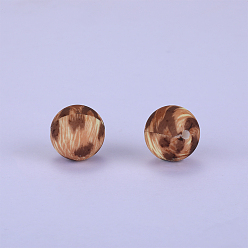 Peru Printed Round with Leopard Print Pattern Silicone Focal Beads, Peru, 15x15mm, Hole: 2mm