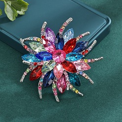 Разноцветный Брошь из блестящего сплава со стеклянными булавками для женщин и девочек, цветок, красочный, 63 мм