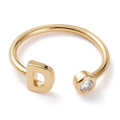 Letter D Латунные кольца из манжеты с прозрачным цирконием, открытые кольца, долговечный, реальный 18 k позолоченный, letter.d, размер США 6, внутренний диаметр: 17 мм