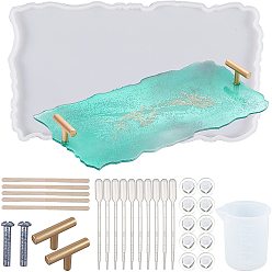 Белый Diy прямоугольный лоток для фруктов силиконовые формы, с силиконовой мерной чашкой, латексные кроватки, пластиковые пипетки, деревянные палочки для мороженого и металлическая ручка для подноса, с винтом, белые, 312x168x10 мм, внутренний диаметр: 295x165 мм