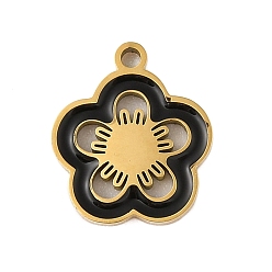 Черный 304 из нержавеющей стали шармы эмали, цветочный шарм, золотые, чёрные, 14x12x2 мм, отверстие : 1.4 мм