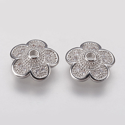 Платина Латунь микро проложить кубический цирконий шарик, 5-лепесток, платина, 10x3 мм, отверстие : 1 мм