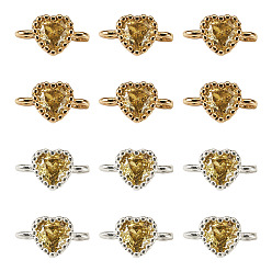 Желтый 12шт. 2 цвета латунь паве кубический цирконий звенья сердце соединительные подвески, долговечный, стойки покрытие, золотой и серебряный, без кадмия, без никеля и без свинца, желтые, 9x5x3.5 мм, отверстие : 1.2 мм, 6 шт / цвет