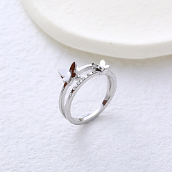 Нержавеющая Сталь Цвет 304 женские кольца из нержавеющей стали со стразами, бабочка, цвет нержавеющей стали, размер США 6 (16.5 мм)