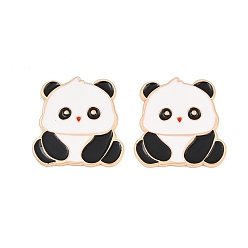 Black Panda Alloy Enamel Cabochons, with Self Adhesive Sticker, Light Gold, Black, 28x26.5x1.5mm