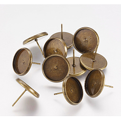 Античная Бронза Латунь уха шпильки настройки, без свинца, без кадмии и без никеля, античная бронза, лоток : 12 мм, 12 мм, штифт: 0.7 мм