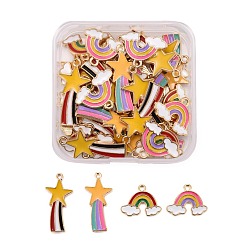 Light Gold 40Pcs 4 Style Alloy Enamel Pendants,  Rainbow & Shooting Star, Light Gold, 14~26.5x13~18.5x1.5mm, Hole: 1.8~2mm, 10pcs/Style