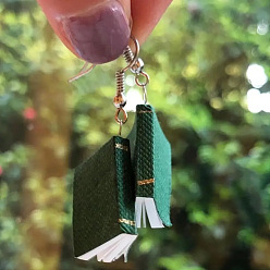 Зеленый Серьги-подвески из сплава с бумажной книгой, золотые, зелёные, 45 мм