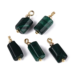 Malachite Synthetic Malachite Pendants, Column Charms, with Golden Tone Brass Findings, Faceted, 16.5~18.5x5.5~7.5x5.5~7.5mm, Hole: 1.6~2mm, about 5pcs/bag