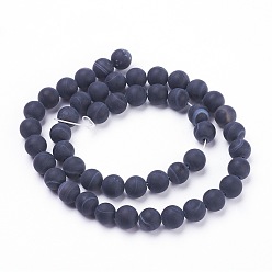 Banded Agate Natural Black Striped Agate/Banded Agate Beads Strands, Frosted, Round, Dyed & Heated, 8~8.5mm, Hole: 1mm, about 47pcs/strand, 14.9 inch~15.3 inch(38~39cm)