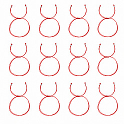 Stainless Steel Color Braided Red Polyester Cord 2-Strand Bracelet Sets, Adjustable Stackable Bracelets with 304 Stainless Steel Round Beads, Stainless Steel Color, 11.02 inch(28cm), 12pcs/set