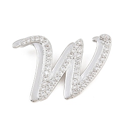 Letter W Pendentifs en laiton zircon cubique transparent, charmes de lettre, plaqué longue durée, crémaillère plaquage, sans plomb et sans cadmium, platine, lettre w, 24x34x6.5mm, Trou: 3mm