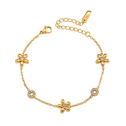 Цветок 304 браслеты из нержавеющей стали с микропаве из прозрачных кубических цирконий, браслеты-цепочки для женщин, цветок, 6.69 дюйм (17 см)