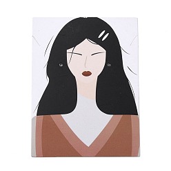 Chocolate Cardboard Jewelry Display Cards, for Hanging Earring & Ear Stud Display, Rectangle, Women Pattern, Chocolate, 8x6x0.04cm, Hole: 1.5mm