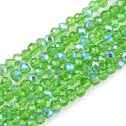 Средний Морско-зеленый Стеклянные бусины с гальваническим покрытием , с половиным покрытием цвета радуги, граненые, рондель, средний морской зеленый, 2.3~2.7x2 мм, отверстие : 0.4 мм, около 135~140 шт / нитка, 26~27 см
