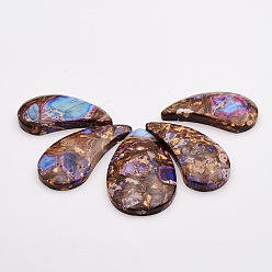 Light Sky Blue Assembled Bronzite and Imperial Jasper Beads Strands, Top Drilled Beads, Dyed, Teardrop, Light Sky Blue, 48~50x22x8mm, Hole: 2mm, about 5pcs/strand, 4.33 inch