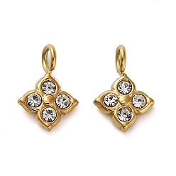 Клевер 304 подвески из нержавеющей стали, со стразами, золотые, клевер, 9.5x6.5x2 мм, отверстие : 1.8 мм