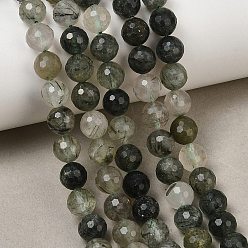 Rutilated Кварц Естественный зеленый Rutilated кварцевые нити бисера, граненые, круглые, 8~8.5 мм, отверстие : 1 мм, около 46 шт / нитка, 15.16 дюйм (38.5 см)