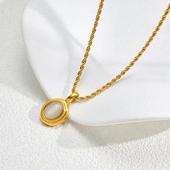 Белый 304 Женские ожерелья из нержавеющей стали с овальным кулоном «кошачий глаз», реальный 18 k позолоченный, белые, 15.94 дюйм (40.5 см)