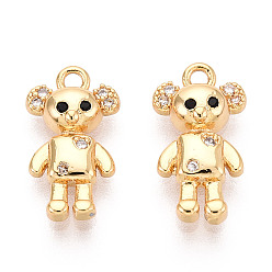 Настоящее золото 18K Латунные микропаве прозрачные подвески с фианитом, нести прелести, без никеля , реальный 18 k позолоченный, 13.5x7.8x2.9 мм, отверстие : 1.3 мм