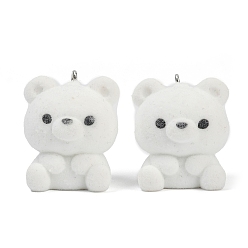 Медведь Кулоны из флокированной смолы, с железной платиной петлей, медведь, 28x23x22.5 мм, отверстие : 2 мм