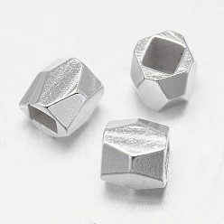 Silver Faceted Barrel Brass Spacer Beads, Silver Color Plated, 3x3mm, Hole:about 1.5mm