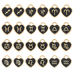 Черный 96 шт 12 стили легкие позолоченные подвески из сплава с эмалью, созвездий, сердце, чёрные, 14x12x1.5~1.8 мм, отверстие : 3~4x3.5 мм, 12 шт / стиль