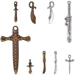 Antique Bronze & Antique Silver Tibetan Style Alloy Pendants, Mixed Knife, Antique Bronze & Antique Silver, Containers: 6.8x5.2x1.1cm, 27pcs/box