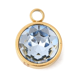 Светло-Синий Тематика камней по знаку зодиака март 304 подвески из нержавеющей стали, плоский круглый шарм, с k 9 стеклом, полировка, ионное покрытие (ip), граненые, голубой, 16x12x7 мм, отверстие : 2.7 мм
