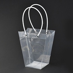 Transparent Trapezförmige Geschenktüten aus PP-Kunststoff zum Valentinstag, Blumenstraußbeutel, mit Griff, Transparent, 17.3x10x20 cm