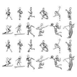 Античное Серебро 60 шт 12 стили подвески из сплава в тибетском стиле, хоккеистом, античное серебро, 16~30x10~26x1~6 мм, отверстие : 1.5 мм, 5 шт / стиль