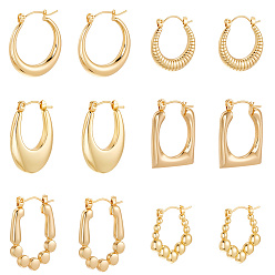 Настоящее золото 18K 6 пары 6 стиль 304 серьги-кольца из нержавеющей стали для женщин, ионное покрытие (ip), реальный 18 k позолоченный, 23.5~27x17~22.5x2.5~4 мм, 1 пара / стиль