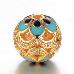 Золотой Латунные микро проложить кубического циркония бусы, с эмалью, круглые, полый, золотые, 10 мм, отверстие : 1.5 мм