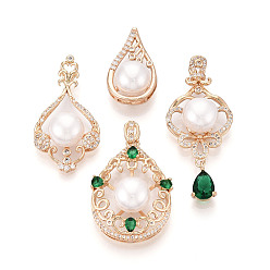 Кремово-белый Подвески из латуни с микропаве из кубического циркония и искусственного жемчуга ABS, разнообразные, золотые, кремово-белые, 23~43.5x14~22x9~10 мм, отверстие : 3.5~5.5x1.8~3 мм