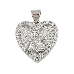 Платина Латунные микро проложить кубического циркония подвески, без кадмия и без свинца, религия, сердце, платина, 18.5x18x3.5 мм, отверстие : 4.5x3.5 мм